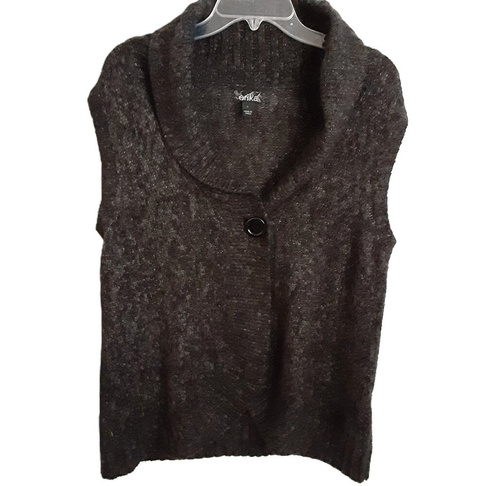 VTG 90's Erika Misses Sleeveless Sweater LARGE Button Jesse Acrylic Gray